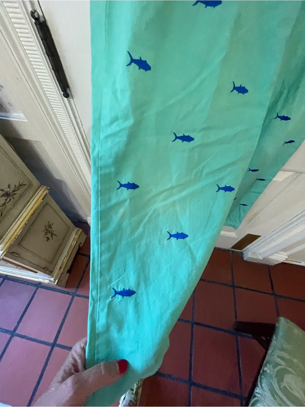 Vineyard Vines Mint Green Chino Pants with Blue Fish Embroidery - Picture 2 of 6